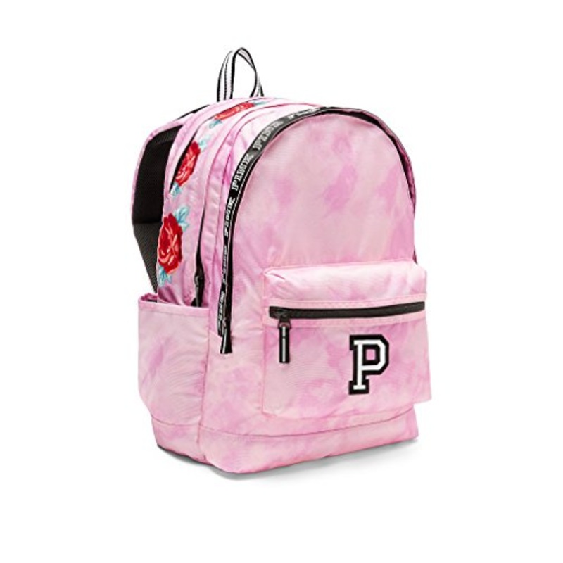 Victoria'S Secret Pink Campus Backpack Cupid Pink Tie Dye With Roses