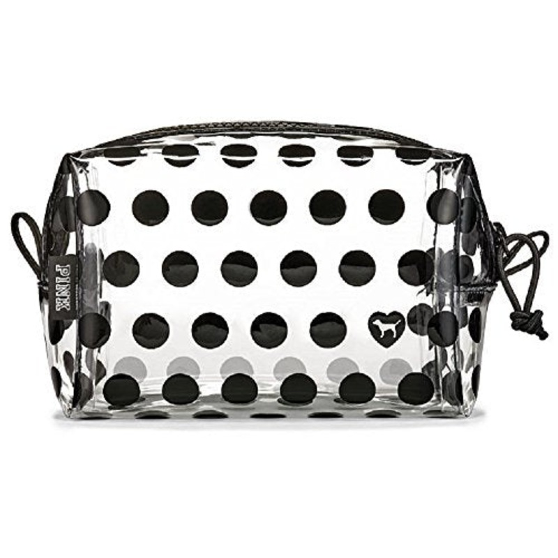 Victoria'S Secret Pink Small Makeup Beauty Bag Clear/ Black Polka Dot