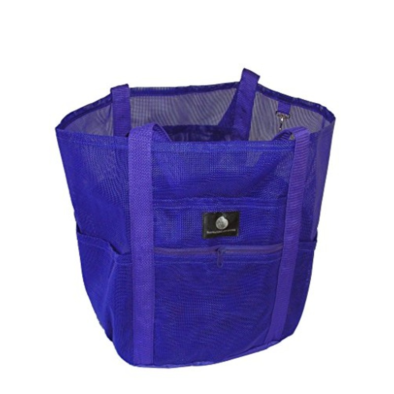Saltwater Canvas Family Mesh Whale Bag, Sand/Waterproof Base, 9 Pockets, Purple