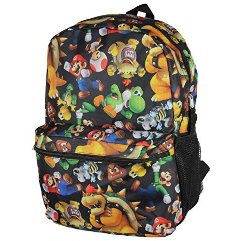 Super Mario Bros. Backpack All Over Character Print 16" Bag