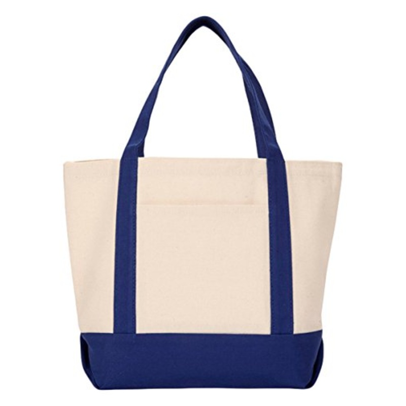 Ultraclub 8867 Seaside Canvas Boat Tote Bag - Natural & Navy