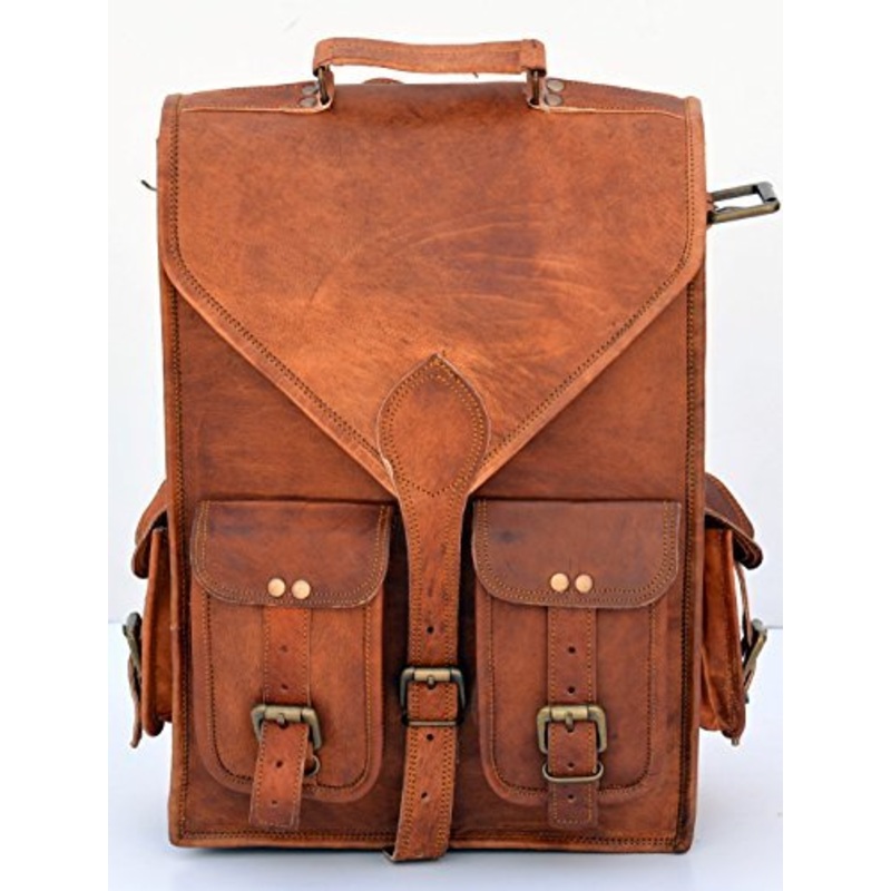 Vintage Leather Macbook Briefcase 2-In-1 Leather School Bag Backpack Rucksack