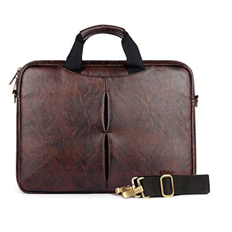 15.6" Laptop Briefcase | Leatherette Laptop Bag | Business Messenger Bag-Dark Brown