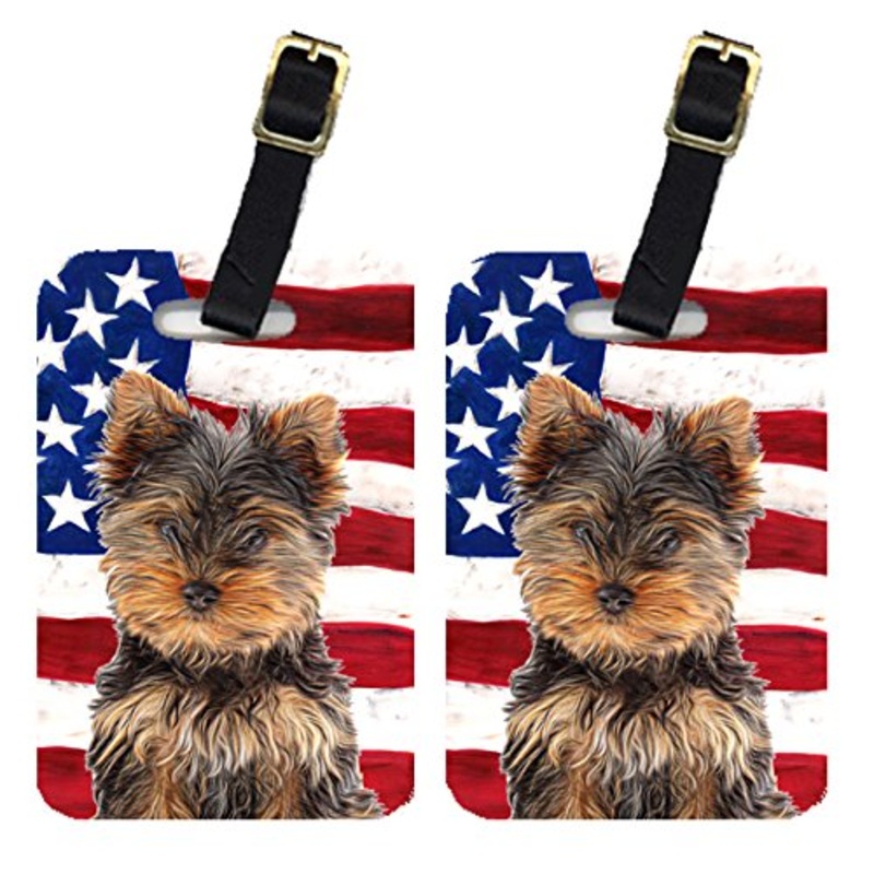 Caroline'S Treasures Kj1160Bt Pair Of Usa American Flag With Yorkie Puppy / Yorkshire Terrier