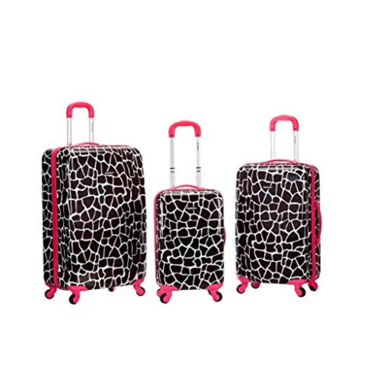 Rockland 3 Piece Safari Polycarbonate Abs Upright Set, Pinkgiraffe, One Size