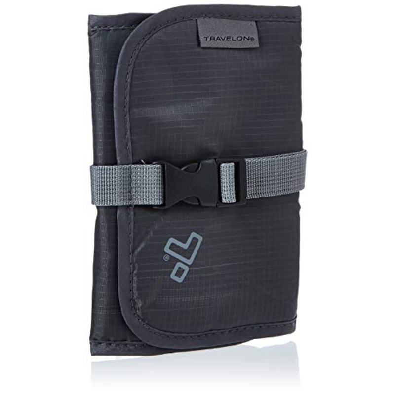 Travelon Tech Accessory Organizer, Charcoal, OPEN 13.75 x 6.5 x .1 CLOSED 6.5 x 5 x 1
