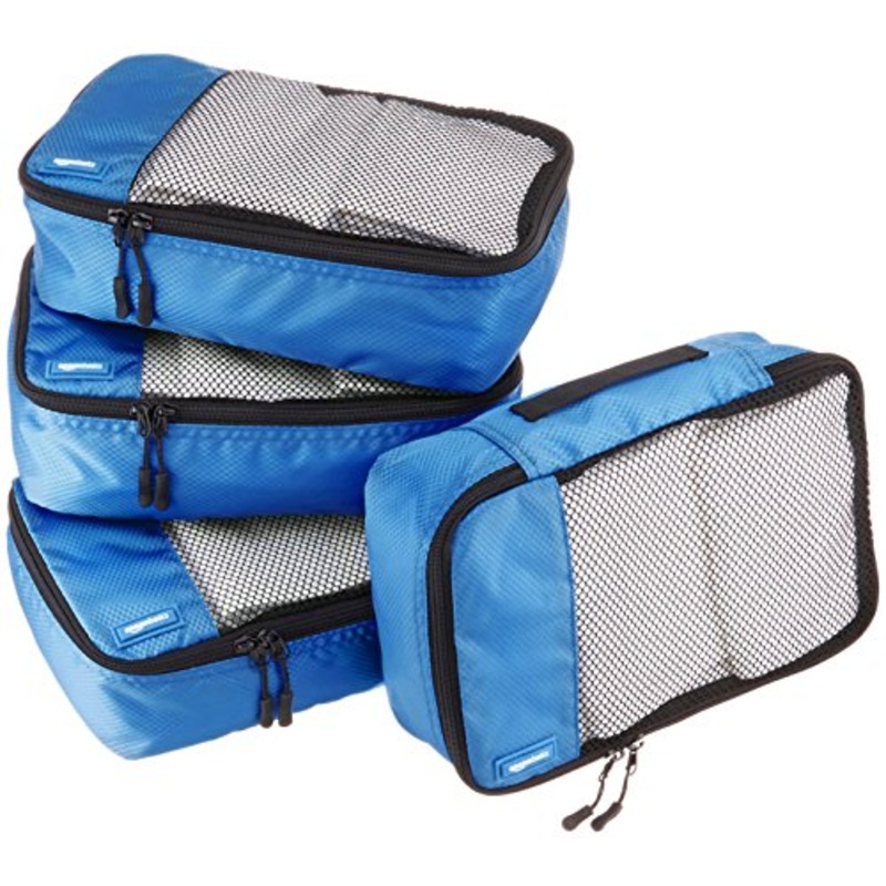 Amazon Basics Small Packing Travel Organizer Cubes Set, Blue - 4-Piece Set