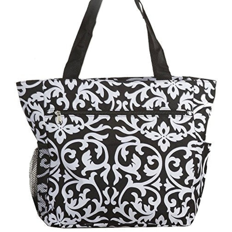 Large Multi - Pocket Fashion Zipper Top Organizing Beach Bag Tote - Custom Embroidery Available