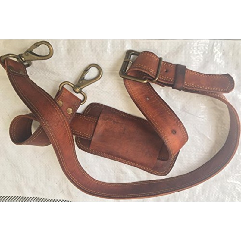 Leather Adjustable Padded Replacement Shoulder Strap With Metal Swivel Hooks For Messenger, Laptop,