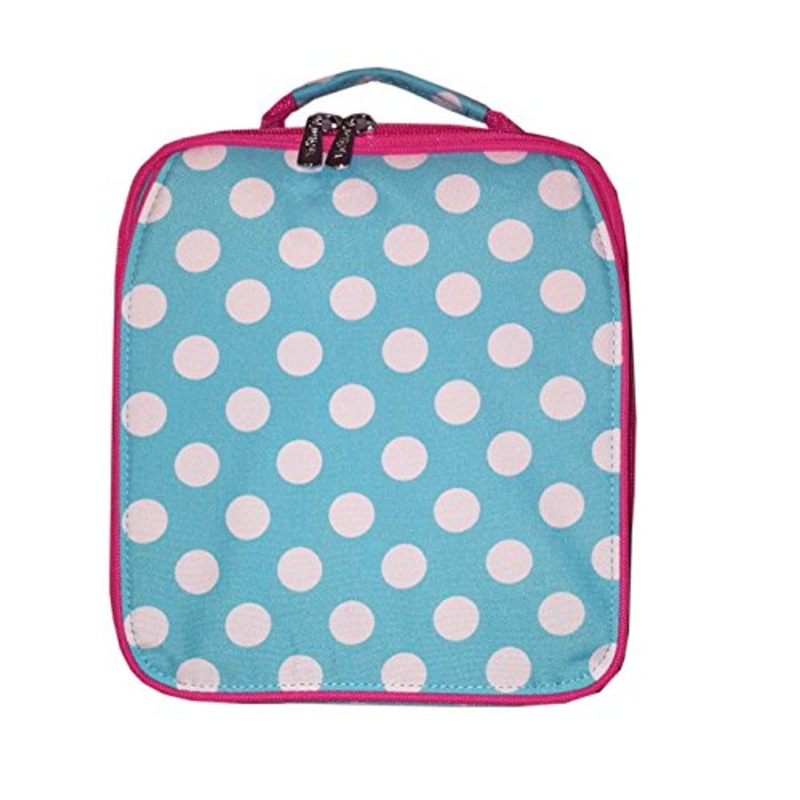 Monogrammed Aqua Polka Dot Back To School Lunch Tote