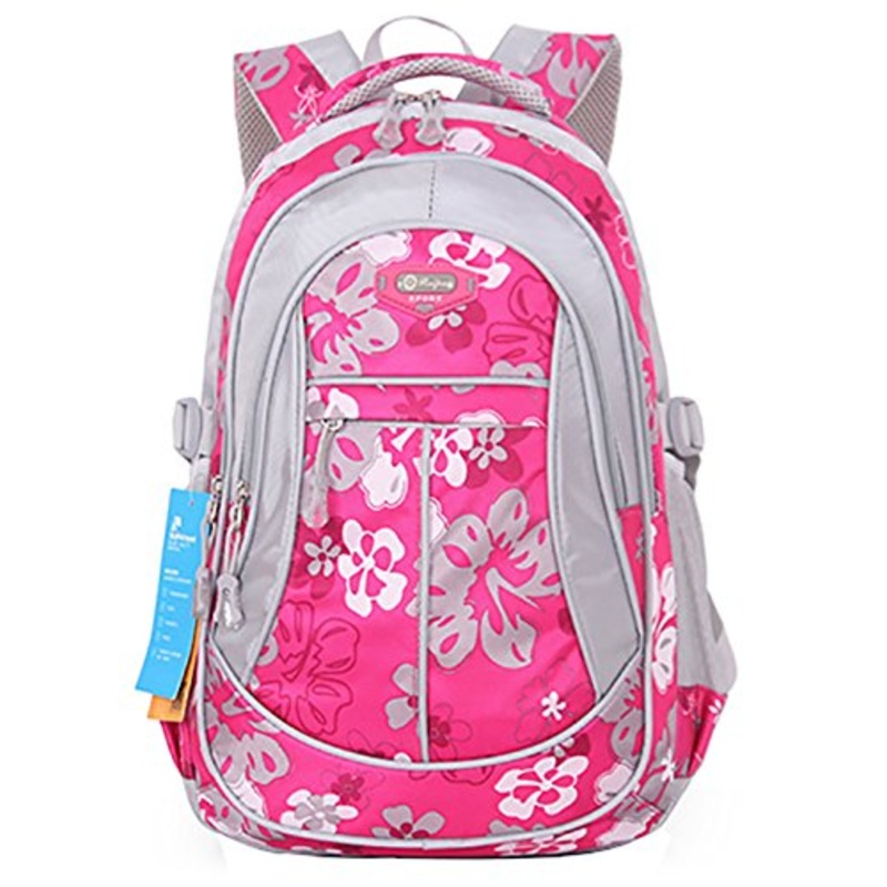 Jiayou Kid Child Girl Flower Printed Backpack School Bag(Rose,Large)