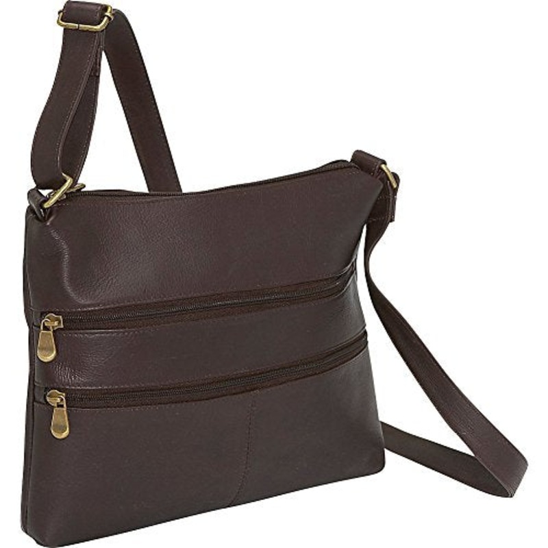 Ledonne Women'S Leather Two Zip Cross Body, Cafe, Small
