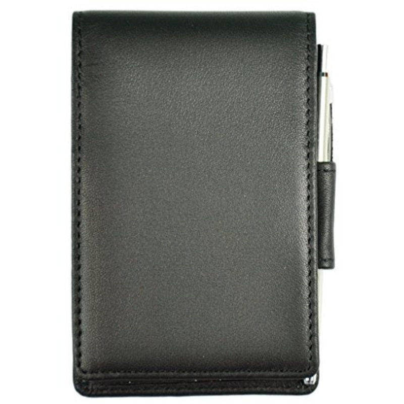 Royce Journalist-Style Leather Flip Notepad, Black