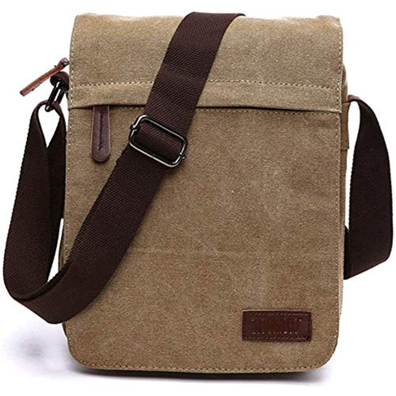 Sechunk Middle Vintage Canvas Messenger Cross body bag Shoulder bag (m_Khaki, middle)