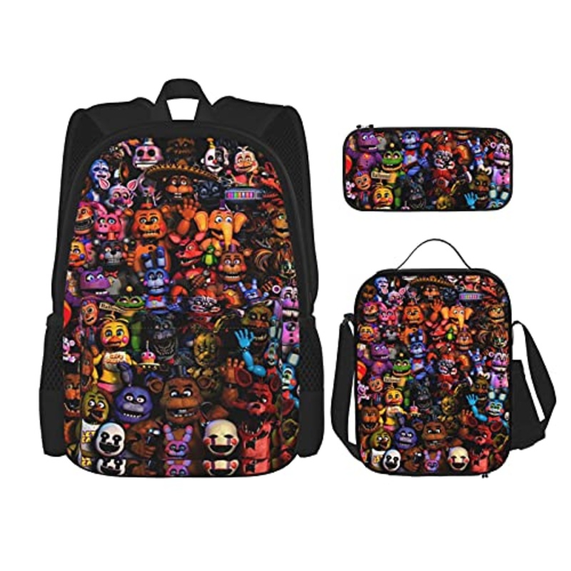 Five Nights At Freddy'S Backpack 3pcs Set Youth Boys Shoulder Bag Girls Bookbag With Lunch Bog Pencil Case Teens