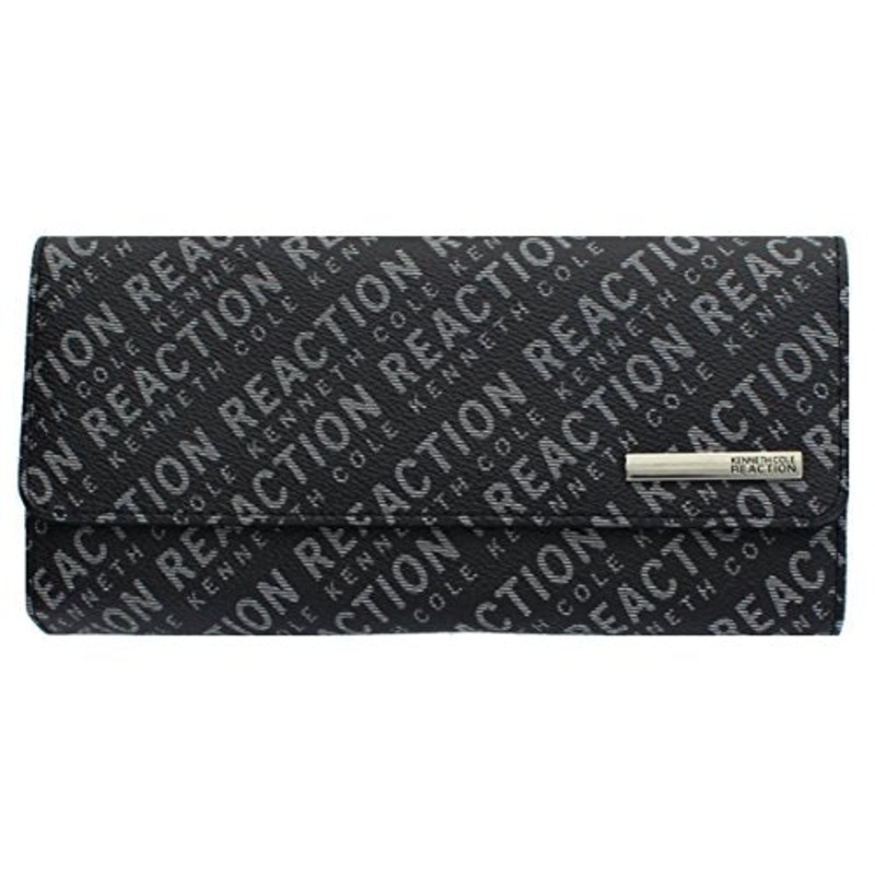 Kenneth Cole Reaction Womens Saffiano Clutch Wallet Trifold W Coin Purse (PRINTED 2 TONE BLACK)