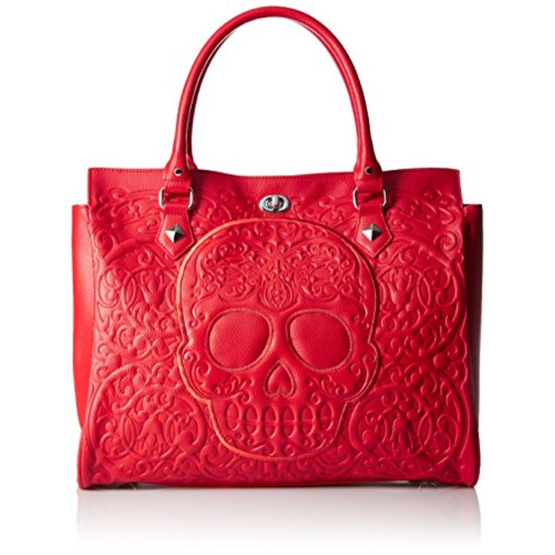 Loungefly Lattice Skull Tote, Red
