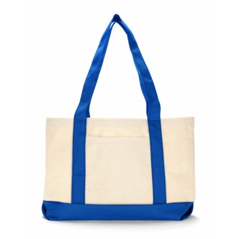 Ultraclub 8869 Uc 11Oz Cottn Canvas Tote - Natural/ Royal - One