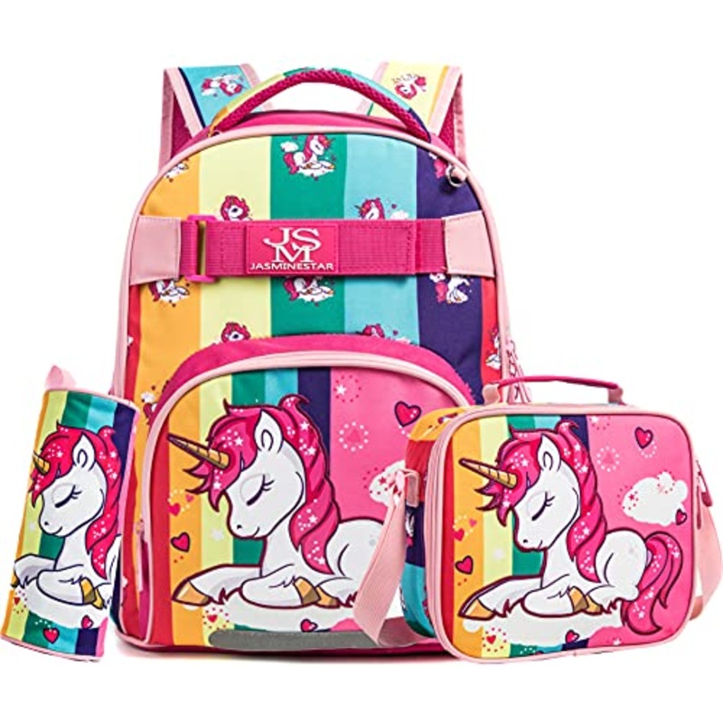 Girls 16inch Unicorn Backpack for Elementary Preschool Bookbag with Lunch Box