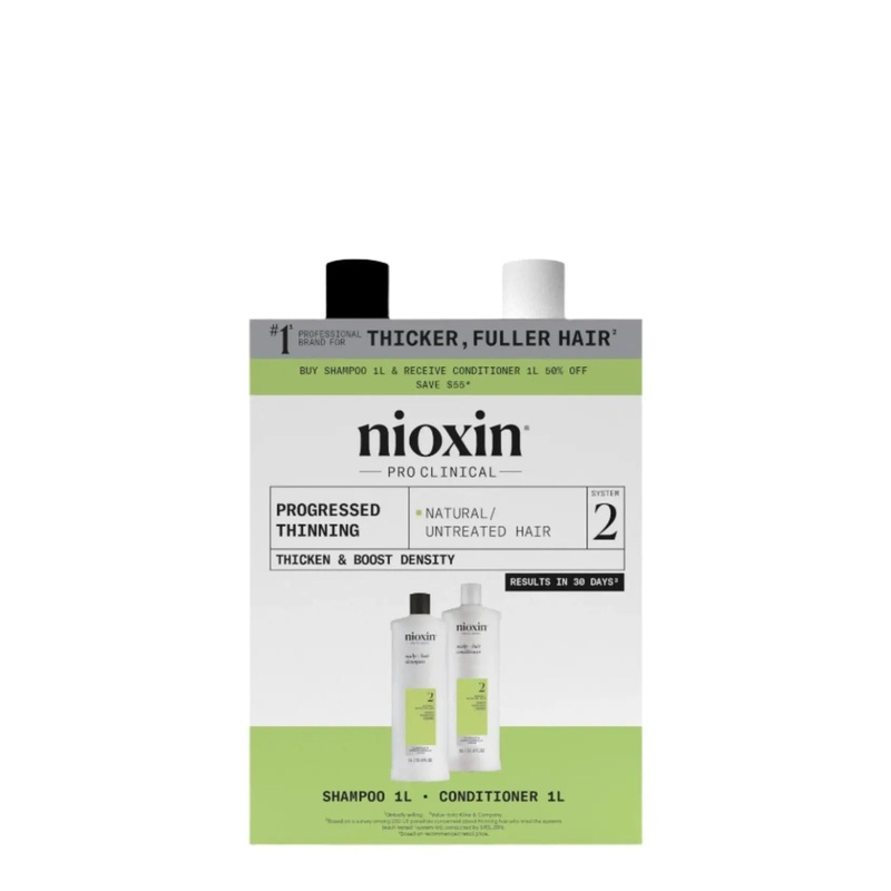 Nioxin Scalp + Hair Thickening System 2 Shampoo + Conditioner 1L Duo
