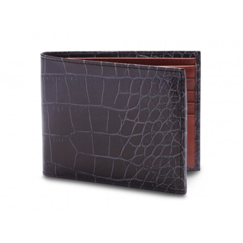 Bosca Crocco Bifold Leather Wallet With Flap
