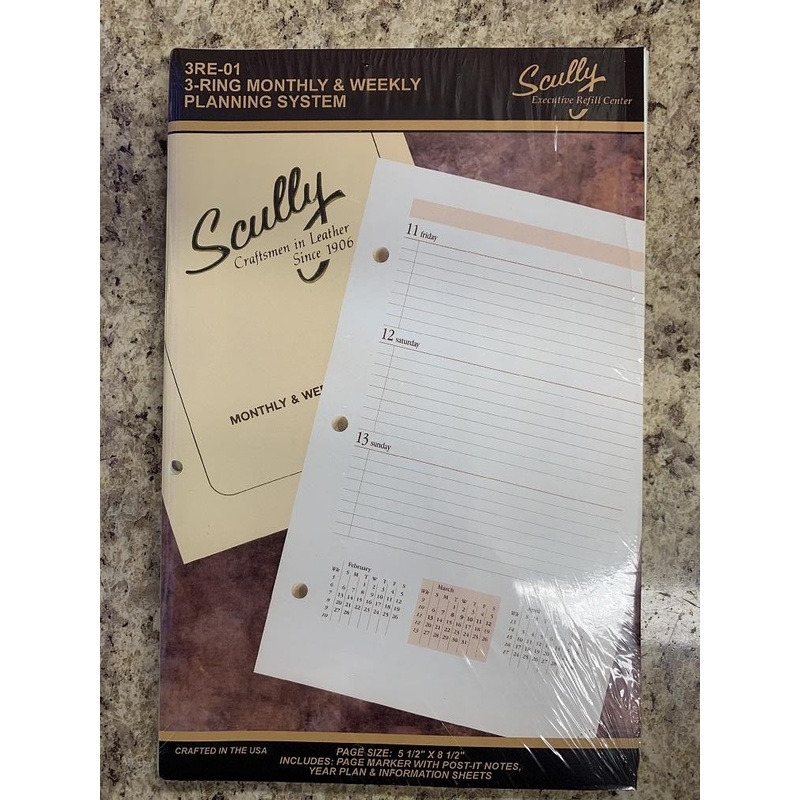 Scully 2026 3RE-01-26 Monthly + Weekly 8.5" x 5.5" 3-Ring Agenda/Organizer Refill
