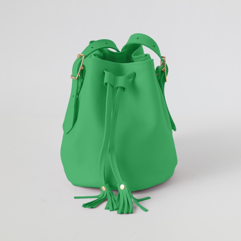 Bright Green Italian Pebbled Bucket Bag