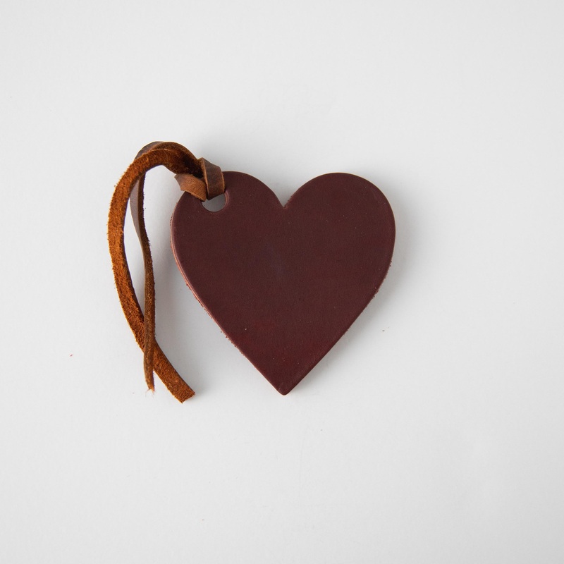 Oxblood Leather Heart Tag
