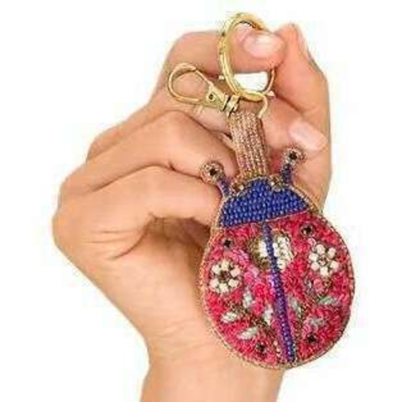Powder Lovely Ladybird Beaded Keyring - Pink