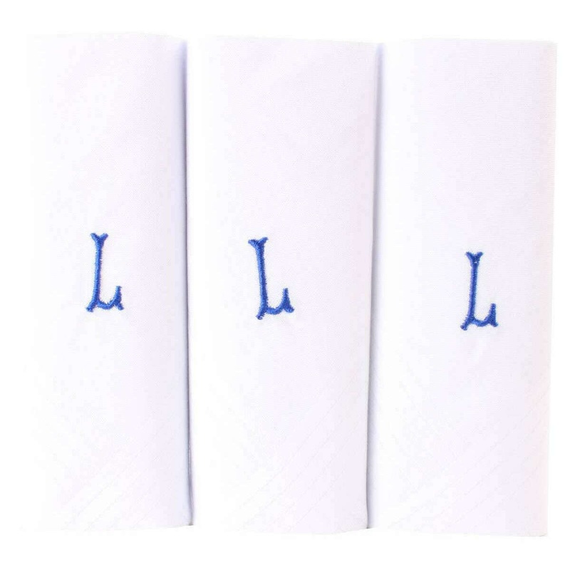 David Van Hagen L Initial 3 Pack Handkerchief - White/Blue