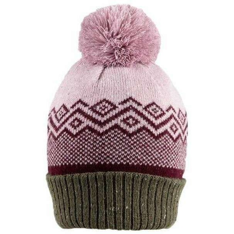 Dents Jacquard Geometric Pattern Knitted Bobble Hat - Lilac Purple/Moss Green