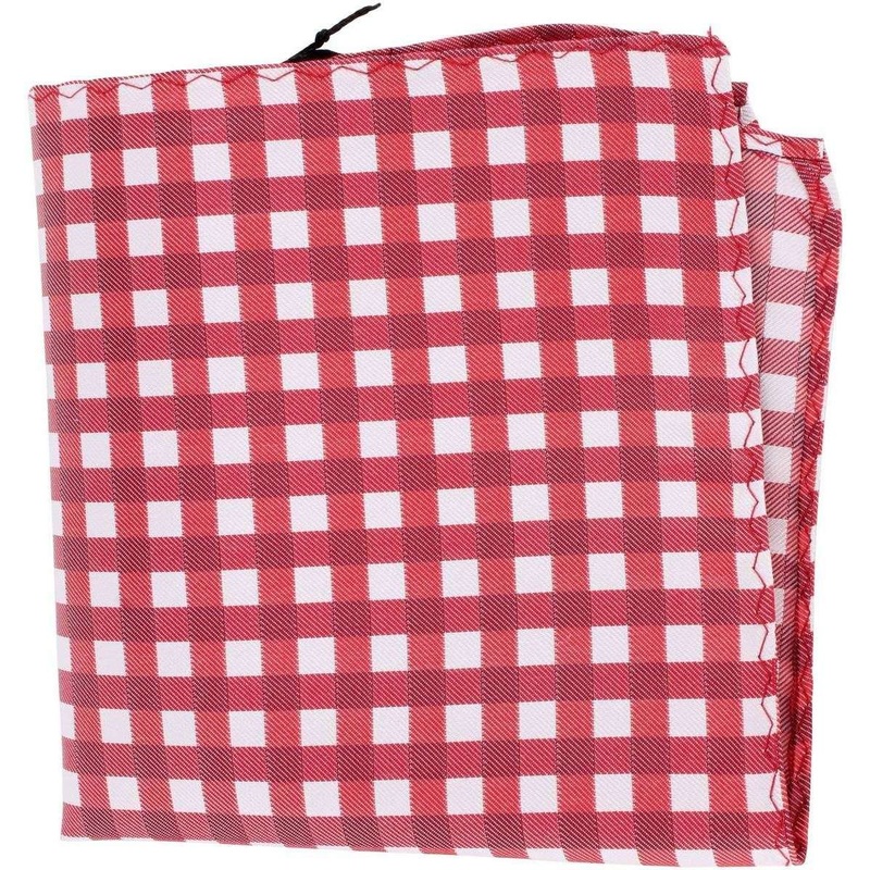 Knightsbridge Neckwear Checked Silk Pocket Square - Red/White