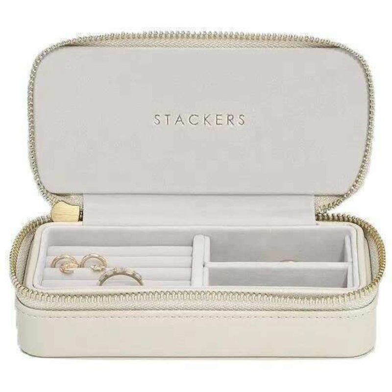 Stackers Medium Zipped Travel Jewellery Box - Oatmeal/Linen Beige