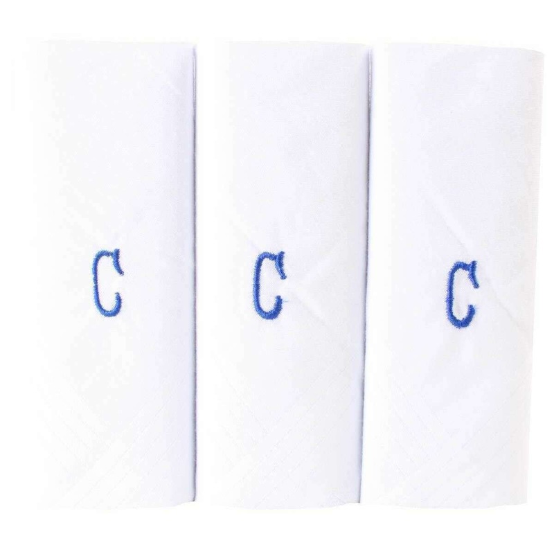 David Van Hagen C Initial 3 Pack Handkerchief - White/Blue