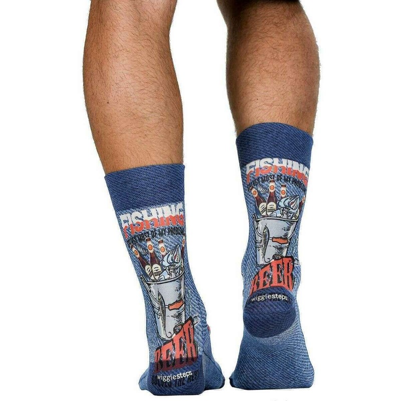 Wigglesteps Fishing and Beer I Socks - Blue/Red