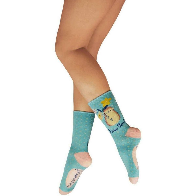 Powder Hedgehog Love Ankle Socks - Aqua Blue