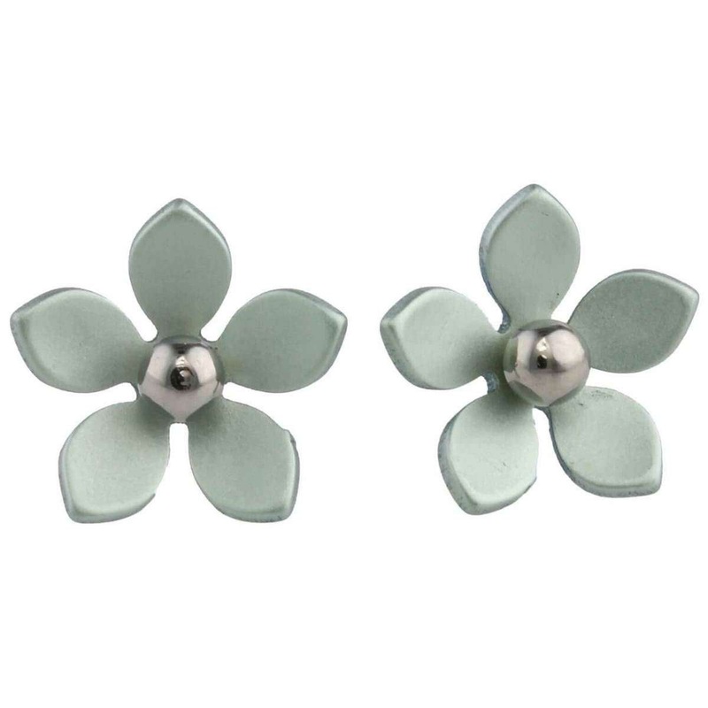 Ti2 Titanium 13mm Five Petal Stud Earrings - Aqua Blue