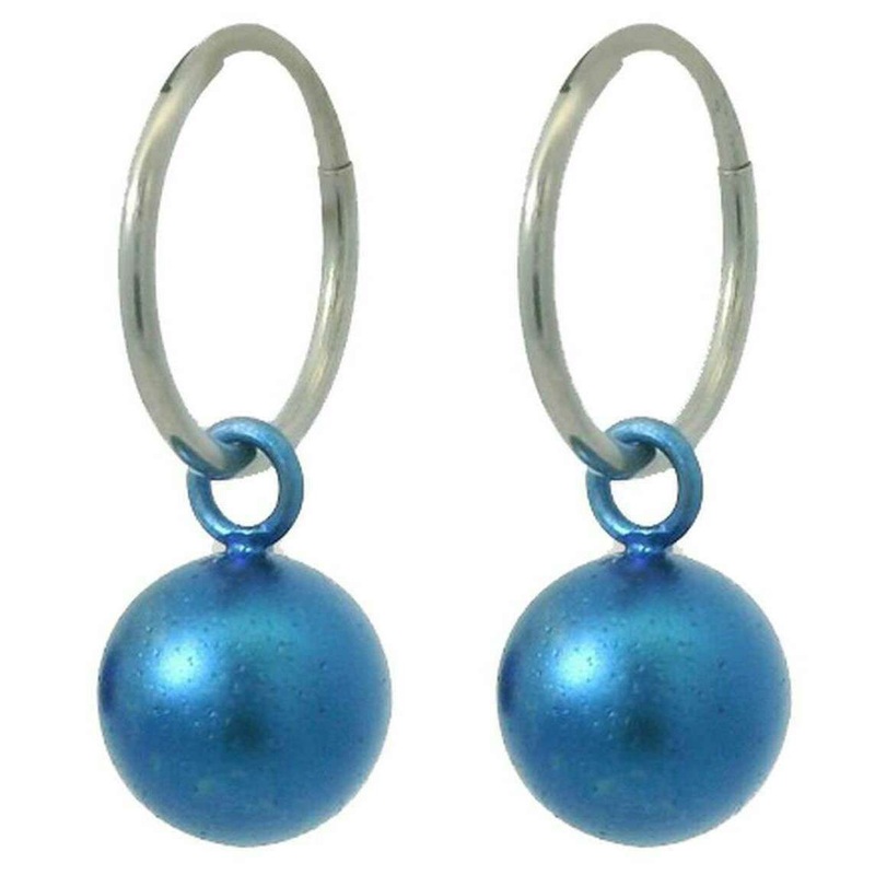 Ti2 Titanium Bead Charm Hoop Earrings - Dark Blue
