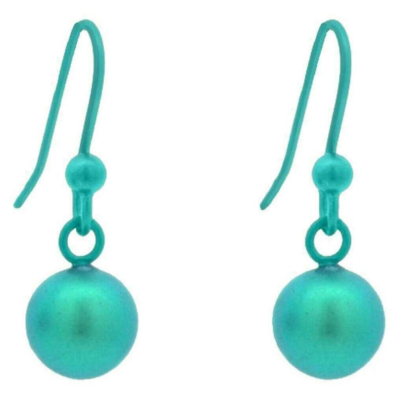 Ti2 Titanium Bead Drop Earrings - Kingfisher Blue