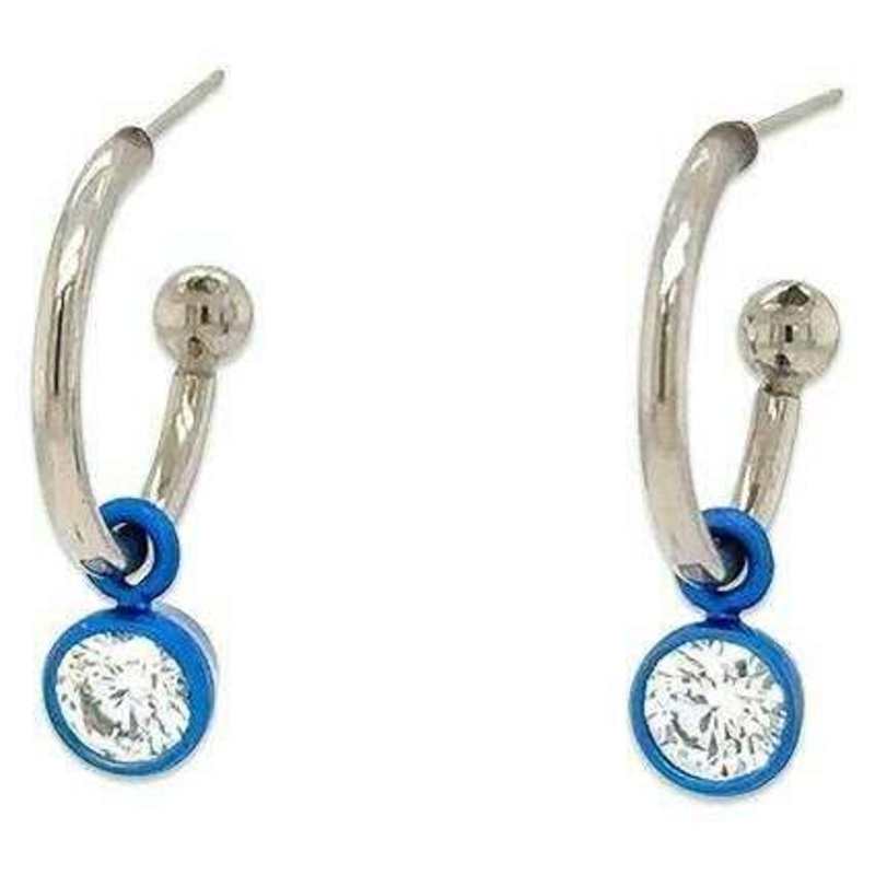Ti2 Titanium Gem Charm Hoop Earrings - Dark Blue