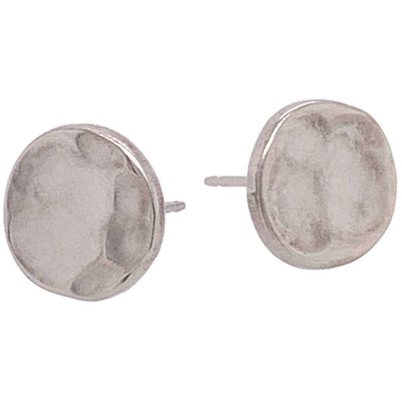 Ti2 Titanium Planished 9mm Stud Earrings - Natural Brushed