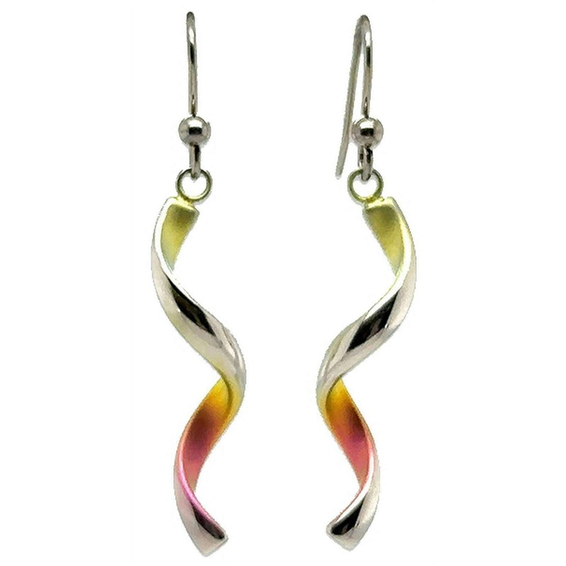 Ti2 Titanium Spiral Drop Earrings - Yellow