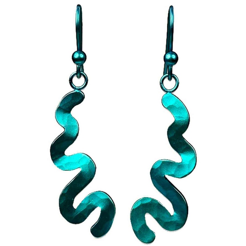 Ti2 Titanium Squiggle Drop Earrings - Kingfisher Blue
