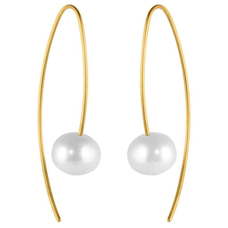 Ti2 Titanium Stem Pearl Earrings - Tan Beige