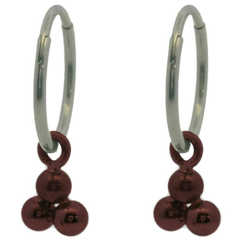 Ti2 Titanium Triple Bead Charm Hoop Earrings - Brown