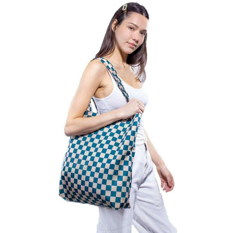 Kind Bag London Tote Bag - Checkerboard Teal/Beige