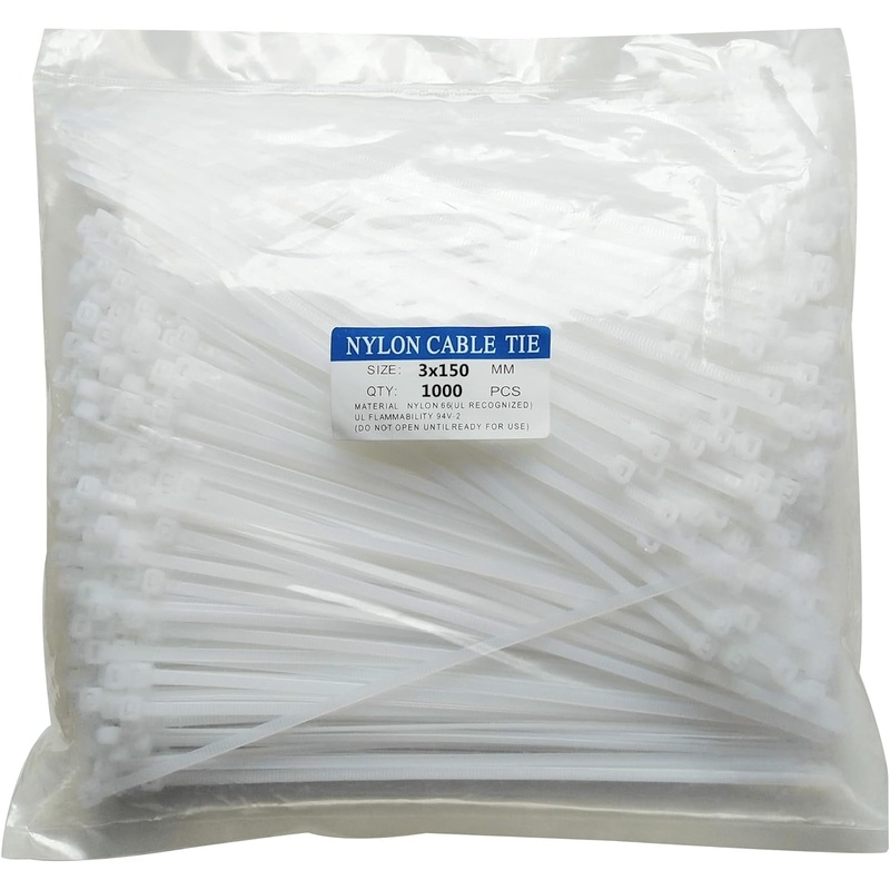 1000 Pcs 6 Inch Cable Zip Ties Heavy Duty, Premium Plastic Wire Ties with 18 LBS Tensile Strength, UV Resistant Cable Ties, Self-Locking White Nylon Tie Straps