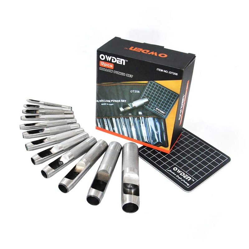 12Piece Leather Hole Punch Set with Free Cutting Mat & Canvas Pouch