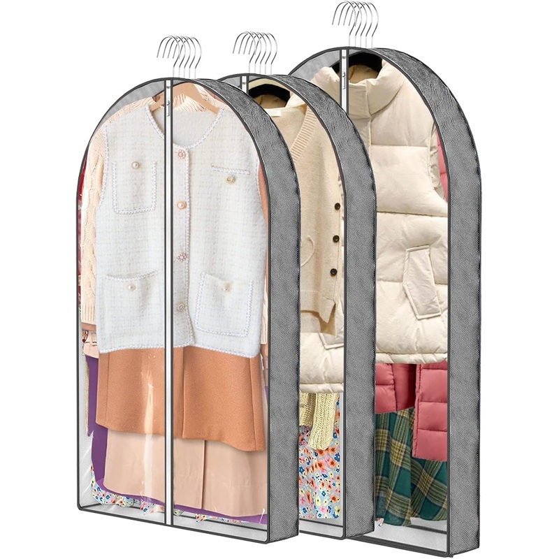 3-Pack Clear Moth-Proof Garment Bags with Zipper and Gussetes, 40" & 50"