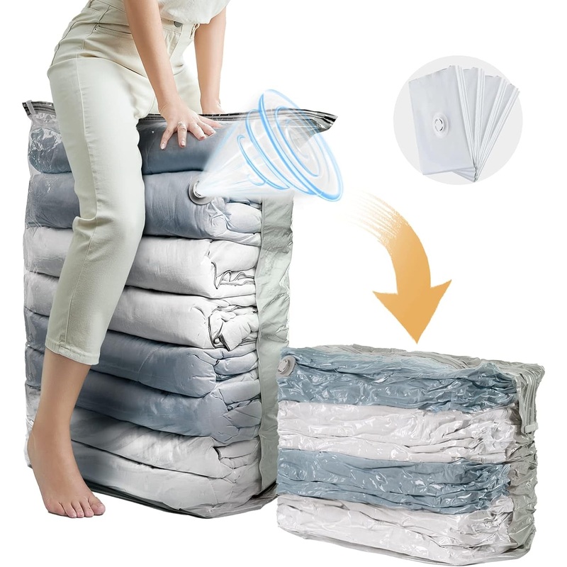 4 Pack Jumbo Vacuum Storage Bags for Bedding & Seasonal Storage, 31x40x15 Inch, Cream